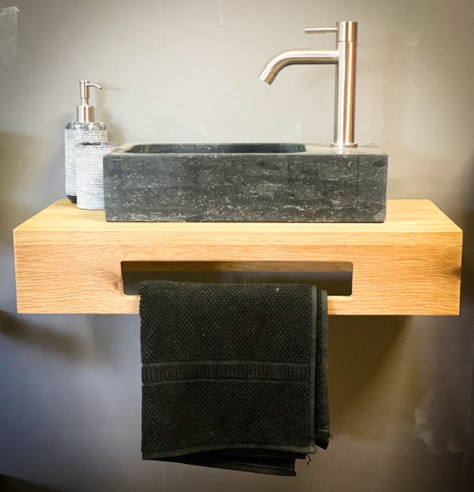EIKEN FONTEINPLANK MET NATUURSTENEN WASBAK