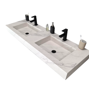 MARBLE LOOK WASTAFEL CALCATTA & EIKEN WALNOOT LADEKAST (150cm)